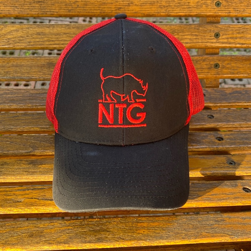 NTG red black trucker SnapBack hat 6 panel mesh back cap